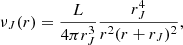 Mathematical equation: $$ \begin{aligned} \nu _J(r)=\frac{L}{4\pi r_J^3}\frac{r_J^4}{r^2(r+r_J)^2}, \end{aligned} $$