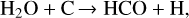 Mathematical equation: $\[\mathrm{H}_2 \mathrm{O}+\mathrm{C} \rightarrow \mathrm{HCO}+\mathrm{H},\]$