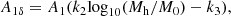 Mathematical equation: $$ \begin{aligned} A_{1\delta } = A_1(k_2 \mathrm {log}_{10} (M_{\mathrm{h} }/M_0)-k_3) ,\end{aligned} $$