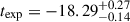 Mathematical equation: $ t_{\mathrm{exp}}=-18.29^{+0.27}_{-0.14} $
