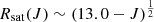 Mathematical equation: $ R_{\mathrm{sat}}(J)\sim(13.0-J)^{\frac{1}{2}} $