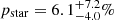 Mathematical equation: $ p_{\mathrm{star}}=6.1^{+7.2}_{-4.0}\% $