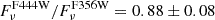 Mathematical equation: $ F_{\nu}^{\mathrm{F444W}}/F_{\nu}^{\mathrm{F356W}} = 0.88 \pm 0.08 $