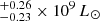 Mathematical equation: $ ^{+0.26}_{-0.23} \times 10^9\,{L_{\odot}} $