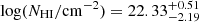 Mathematical equation: $ \mathrm{log}(N_{\mathrm{HI}}/\mathrm{cm^{-2}}) = 22.33^{+0.51}_{-2.19} $