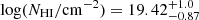 Mathematical equation: $ \mathrm{log}(N_{\mathrm{HI}}/\mathrm{cm^{-2}}) = 19.42^{+1.0}_{-0.87} $