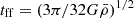 Mathematical equation: $ t_{\mathrm{ff}} = (3\pi/32G\bar{\rho})^{1/2} $