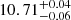 Mathematical equation: $ 10.71^{+0.04}_{-0.06} $