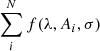 Mathematical equation: $ \sum^N_i f(\lambda, A_i, \sigma) $