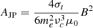Mathematical equation: $ A_{\mathrm{JP}}=\frac{4\sigma_t}{6m_e^2\nu_c^3\mu_0}B^2 $