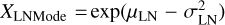 Mathematical equation: $X_{\rm LNMode} = {\rm exp}(\mu_{\rm LN} - \sigma^2_{\rm LN})$