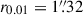 Mathematical equation: $ r_{0.01}=1{{\overset{\prime\prime}{.}}}32 $