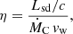 Mathematical equation: $$ \begin{aligned} \eta = \frac{L_{\mathrm{sd} } / c}{\dot{M}_{\mathrm{C} } \, v_{\mathrm{w} }} , \end{aligned} $$