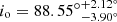 Mathematical equation: $ i_{\mathrm{o}} = {88.55^{\circ}} ^{+2.12^{\circ}}_{-3.90^{\circ}} $