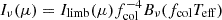 Mathematical equation: $ I_\nu (\mu)= I_{\mathrm{limb}}(\mu) f_{\mathrm{col}}^{-4} B_{\nu}(f_{\mathrm{col}} T_{\mathrm{eff}}) $