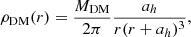 Mathematical equation: $$ \begin{aligned} \rho _{\rm DM} (r) = \frac{M_{\rm DM}}{2\pi } \frac{a_h}{r(r+a_h)^3} , \end{aligned} $$