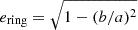 Mathematical equation: $ e_{\mathrm{ring}} = \sqrt{1 - (b/a)^2} $