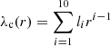 Mathematical equation: $$ \begin{aligned} \lambda _{\rm c}(r) = \sum _{i=1}^{10} l_i r^{i-1} \end{aligned} $$