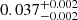 Mathematical equation: $ 0.037^{+0.002}_{-0.002} $