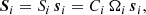 Mathematical equation: $$ \begin{aligned} \boldsymbol{S}_i = S_i \, \boldsymbol{s}_i = C_i \, \Omega _i \, \boldsymbol{s}_i , \end{aligned} $$