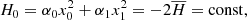 Mathematical equation: $$ \begin{aligned} H_0 = \alpha _0 x_0^2 + \alpha _1 x_1^2 = - 2 \overline{H}= \mathrm{const} , \end{aligned} $$