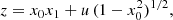 Mathematical equation: $$ \begin{aligned} z= x_0x_1+ u\, (1-x_0^2)^{1/2} , \end{aligned} $$