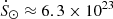 Mathematical equation: $ \dot S_\odot \approx 6.3 \times 10^{23} $
