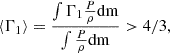 Mathematical equation: $$ \begin{aligned} \langle \Gamma _1 \rangle =\frac{\int \Gamma _1 \frac{P}{\rho } \mathrm{dm}}{\int \frac{P}{\rho } \mathrm{dm}} > 4/3, \end{aligned} $$