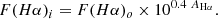 Mathematical equation: $$ \begin{aligned} F(H\alpha )_{i} = F(H\alpha )_{o} \times 10^{0.4\ A_{\mathrm{H}\alpha }}. \end{aligned} $$