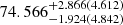 Mathematical equation: $ 74.566_{-1.924(4.842)}^{+2.866(4.612)} $