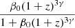Mathematical equation: $ \frac{\beta_0(1+z)^{3\gamma}}{1+\beta_0(1+z)^{3\gamma}} $