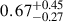 Mathematical equation: $ 0.67^{+0.45}_{-0.27} $
