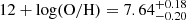 Mathematical equation: $ 12+\log(\mathrm{{O/H}}) = 7.64^{+0.18}_{-0.20} $