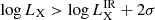 Mathematical equation: $ \log L_{\mathrm{X}} > \log L_{\mathrm{X}}^{\mathrm{IR}} + 2\sigma $