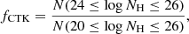 Mathematical equation: $$ \begin{aligned} f_{\rm CTK} = \dfrac{N(24\le \log N_{\rm H} \le 26)}{N(20\le \log N_{\rm H} \le 26)}, \end{aligned} $$