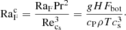 Mathematical equation: $$ \begin{aligned} \mathrm{Ra}_{\rm F}^\mathrm{c} = \frac{\mathrm{Ra}_{\rm F} \mathrm{Pr}^2}{\mathrm{Re}_{\rm c_s}^3} = \frac{gHF_{\rm bot}}{c_{\rm P} \rho T c_{\rm s}^3}\cdot \end{aligned} $$