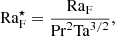 Mathematical equation: $$ \begin{aligned} \mathrm{Ra}_{\rm F}^\star = \frac{\mathrm{Ra}_{\rm F}}{\mathrm{Pr}^2 \mathrm{Ta}^{3/2}}, \end{aligned} $$