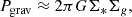 Mathematical equation: $$ \begin{aligned} P_{\rm grav} \approx 2 \pi G \Sigma _* \Sigma _g , \end{aligned} $$