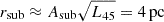 Mathematical equation: $ r_\mathrm{{sub}} \approx A_\mathrm{{sub}} \sqrt{L_{45}}=4\,\rm{pc} $