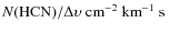 $N(\rm {HCN})/\Delta\upsilon~\hbox{${\rm cm}^{-2}~{\rm km}^{-1}~{\rm s} $ }$