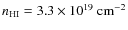 $n_{\rm HI}=3.3\times 10^{19}~{\rm cm}^{-2}$